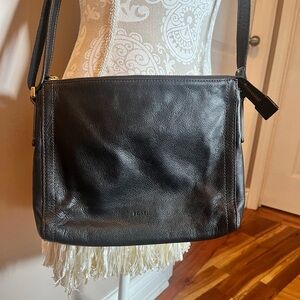 Fossil Emma Crossbody Purse Black Pebbled Leather Bag